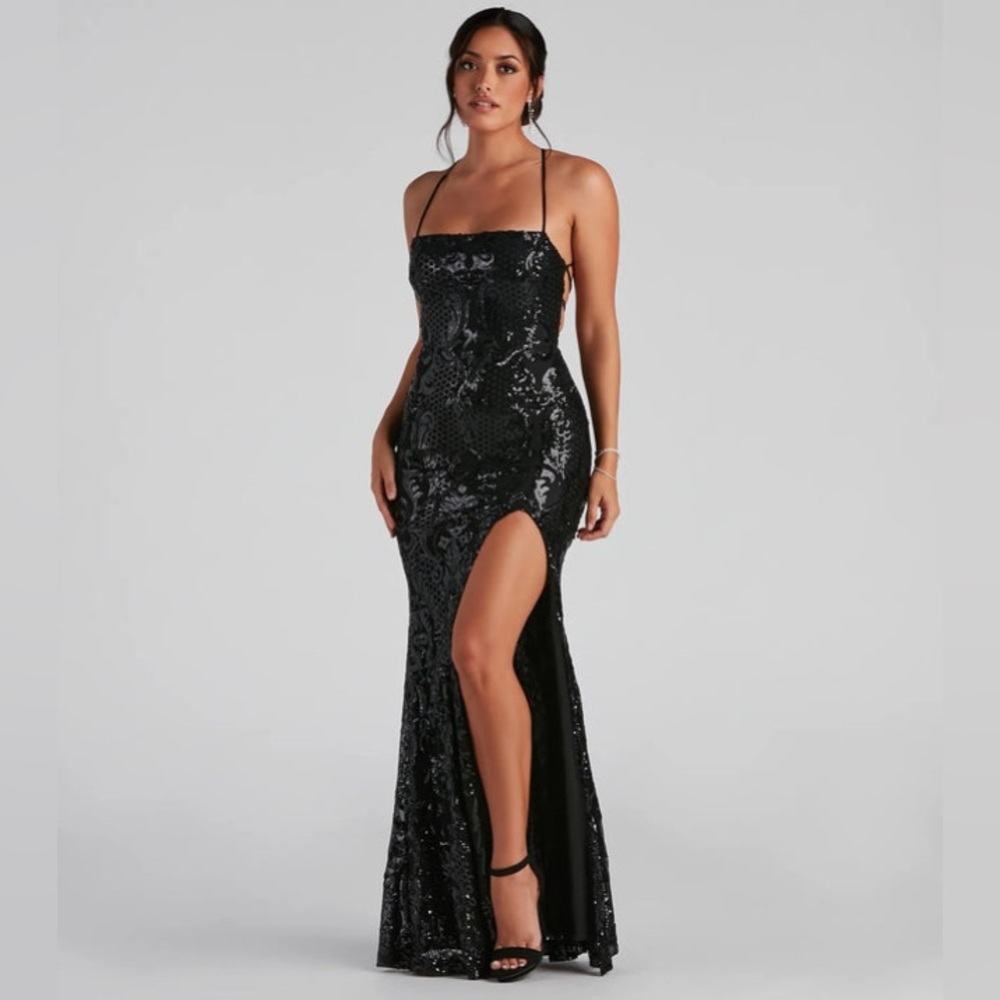 Windsor Black Azalea Formal High Slit Sequin Dress
